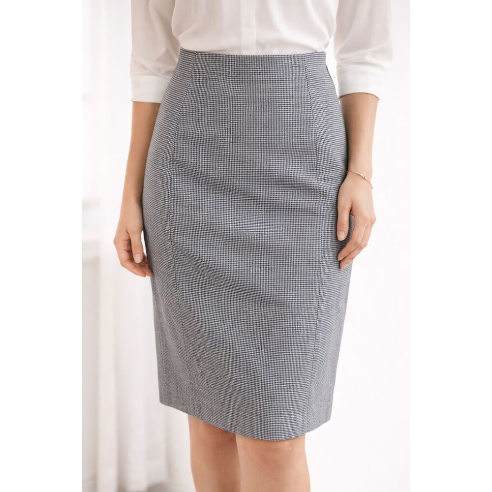Theory Gingham Pencil Skirt Black White 4